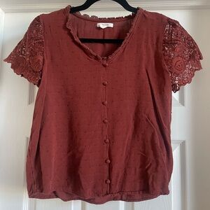 Maurices Terracotta Lace Sleeve Blouse
